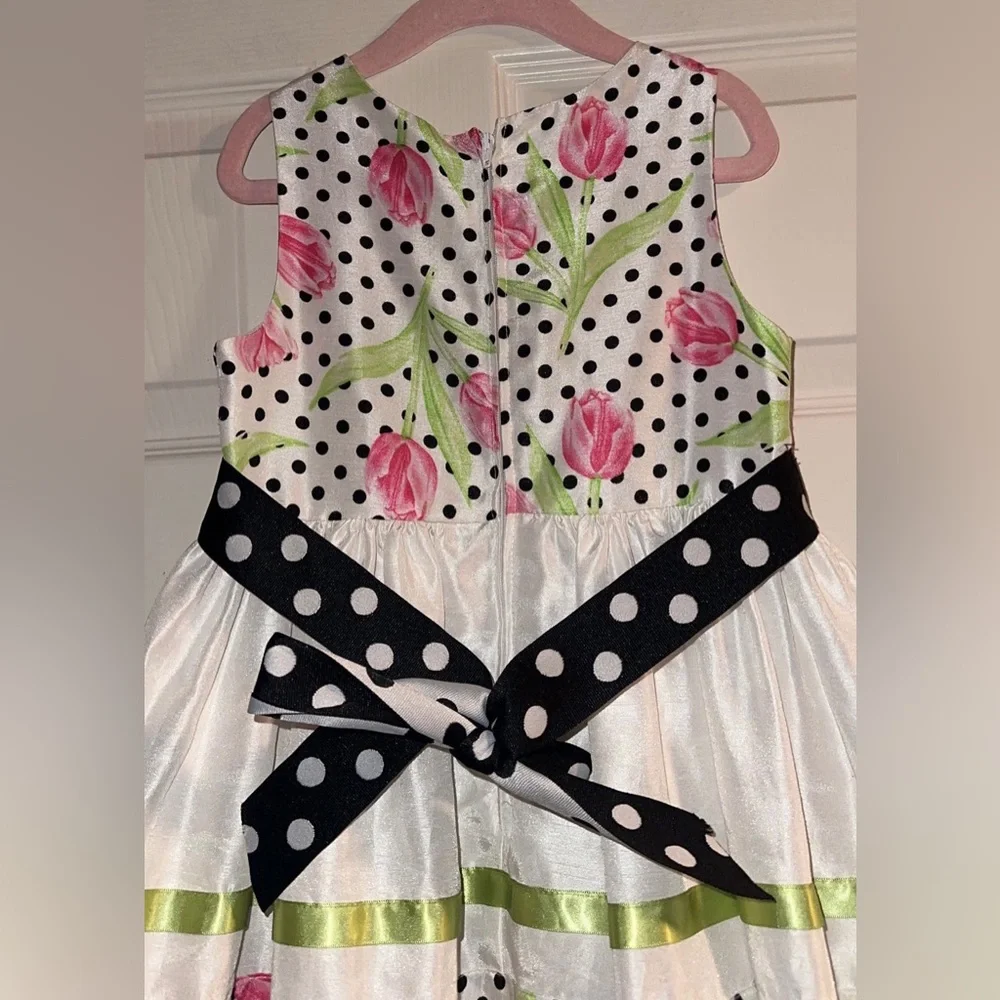 Rare Editions White Tank Dress with a Polka Dot and Tulip Pattern